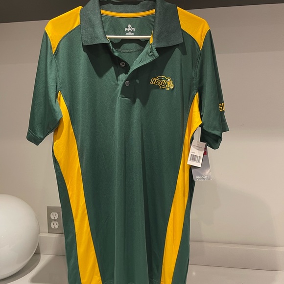 $60 NWT NDSU embroidered Bison Men's Polo Shirt sz M with tags.  Green gold new! - Picture 7 of 7